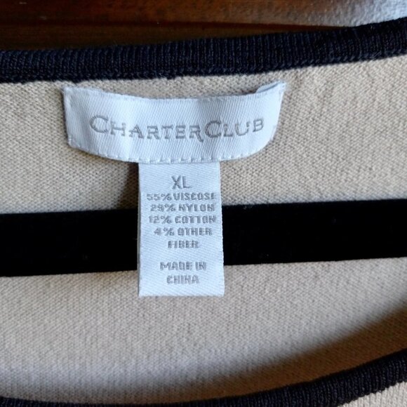 CHARTER Club Top Knit  Tan, w/ black, white & gray design Neutral Size XL - Picture 4 of 9